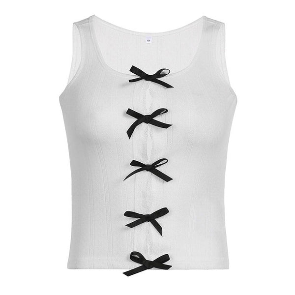 Spliced Split Y2K Bow Tank Top - Vedlit