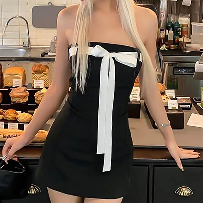 Coquette Aesthetic Bow Mini Dress - Vedlit