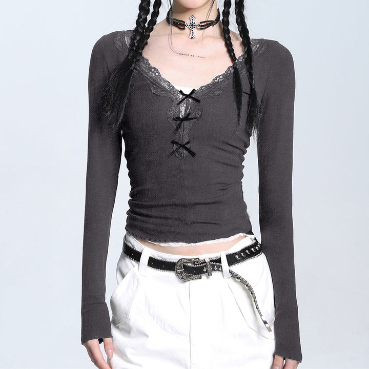 Coquette Aesthetic V-Neck Top - Vedlit