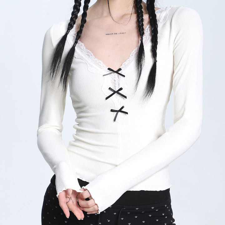 Coquette Aesthetic V-Neck Top - Vedlit