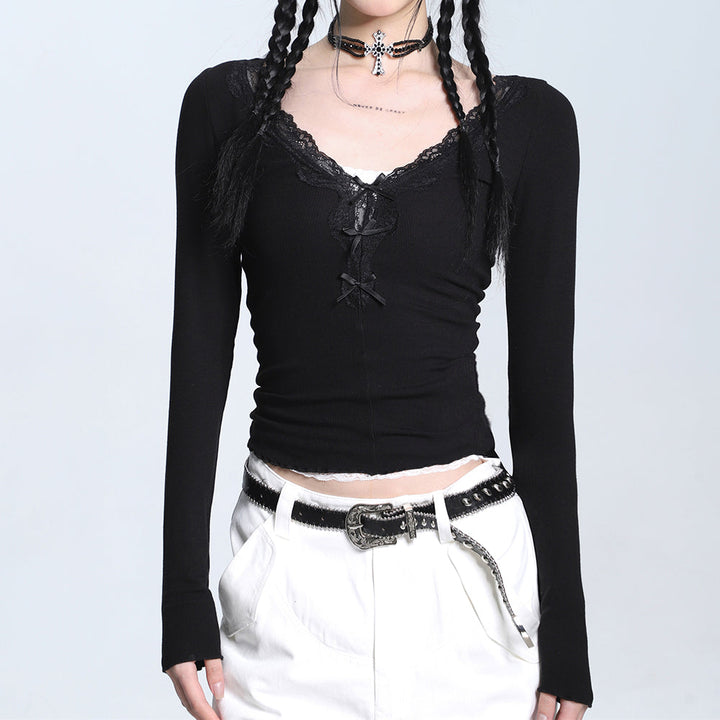 Coquette Aesthetic V-Neck Top - Vedlit