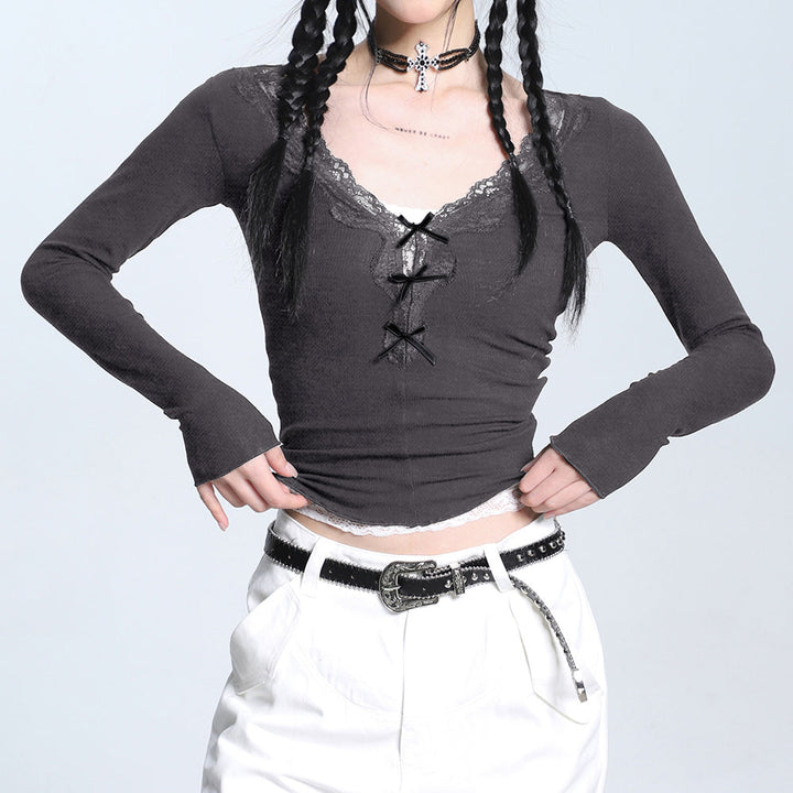 Coquette Aesthetic V-Neck Top - Vedlit