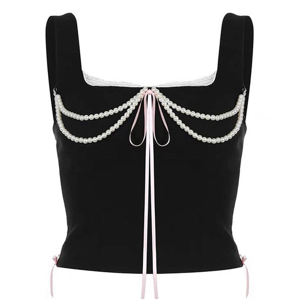 Coquette Bow Pearl Bustier Top - Vedlit