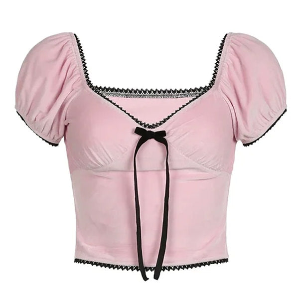 Coquette Bow Velvet Crop Top - Vedlit
