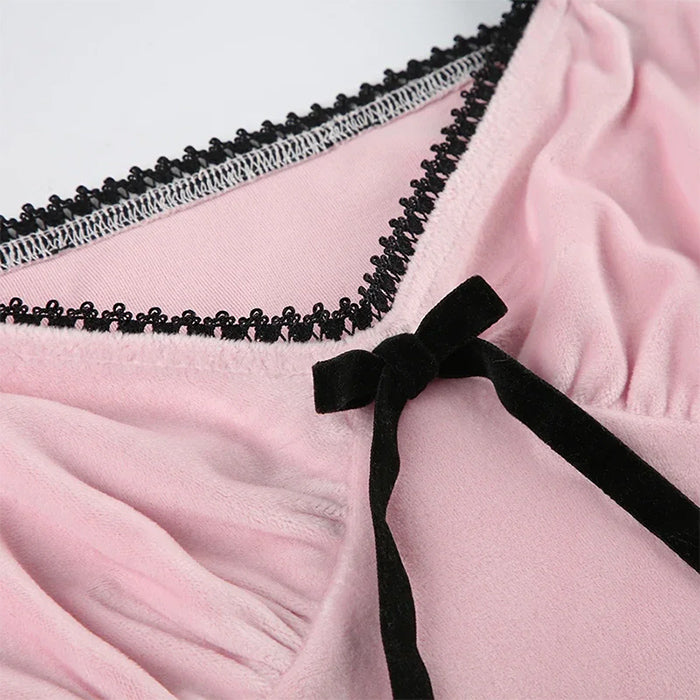 Coquette Bow Velvet Crop Top - Vedlit