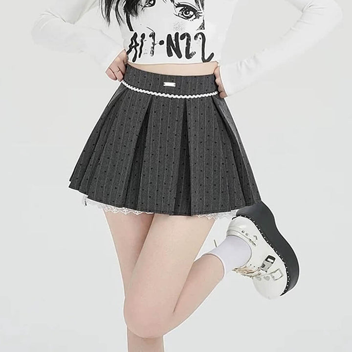 Coquette Lace Bow Pleated Skirt - Vedlit