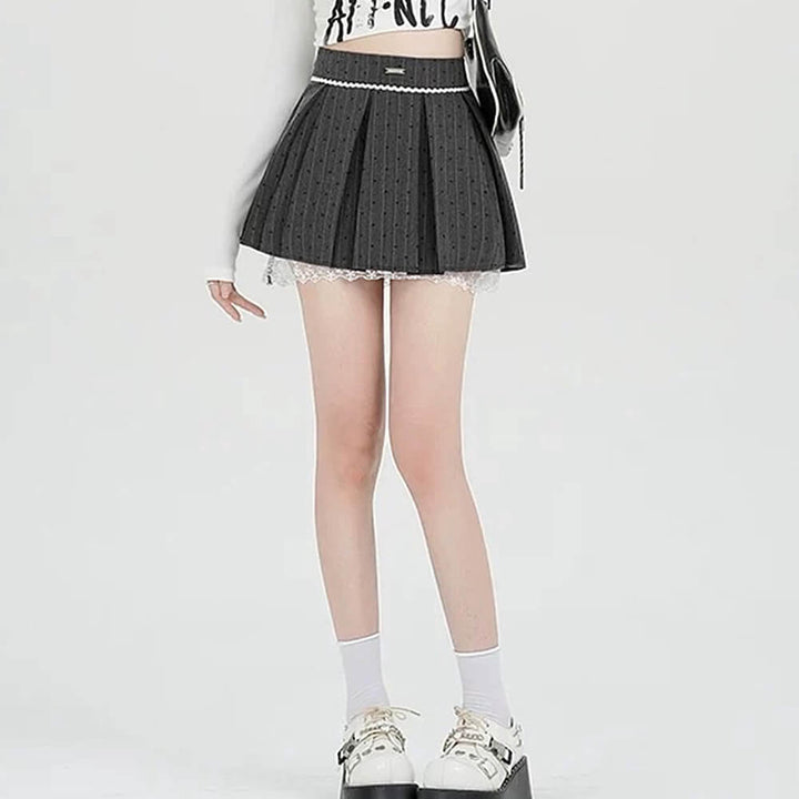 Coquette Lace Bow Pleated Skirt - Vedlit