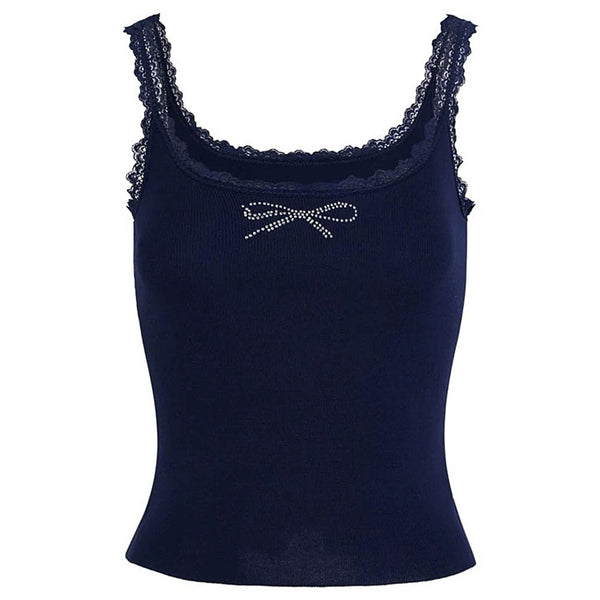 Coquette Rhinestone Bow Tank Top - Vedlit