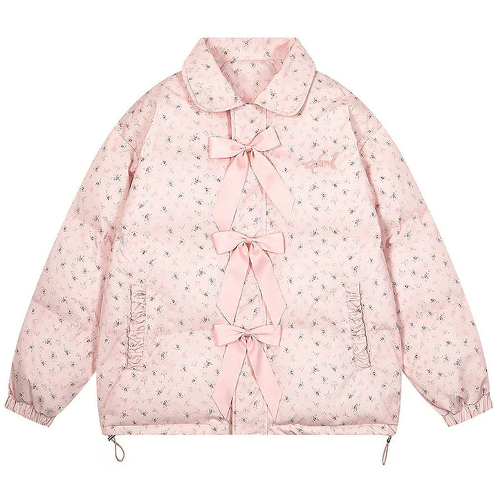 Cottagecore Cream Floral Padded Jacket - Vedlit