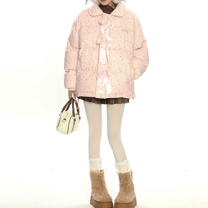 Cottagecore Cream Floral Padded Jacket - Vedlit