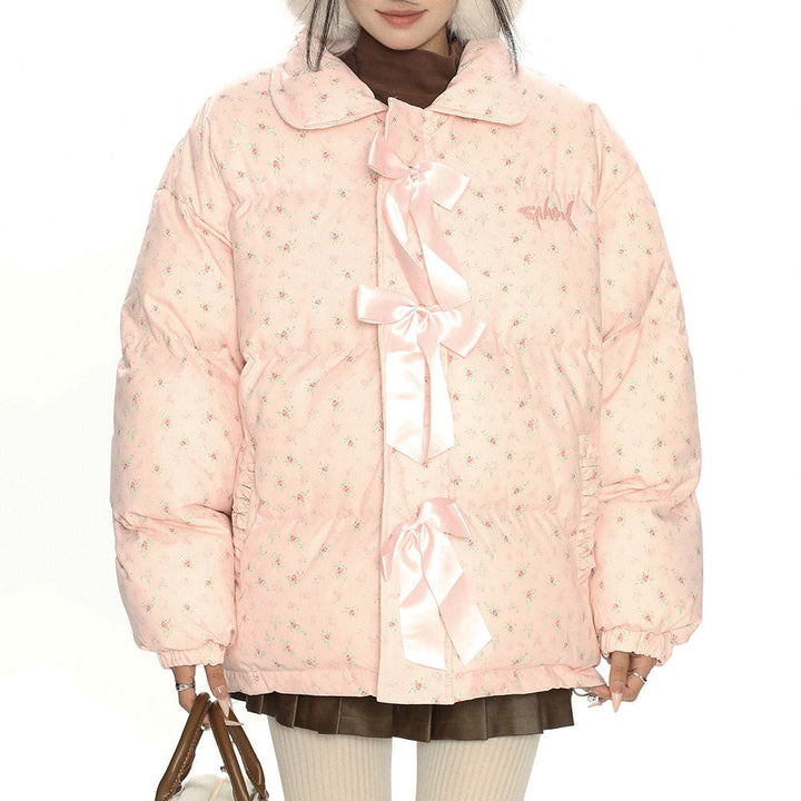 Cottagecore Cream Floral Padded Jacket - Vedlit