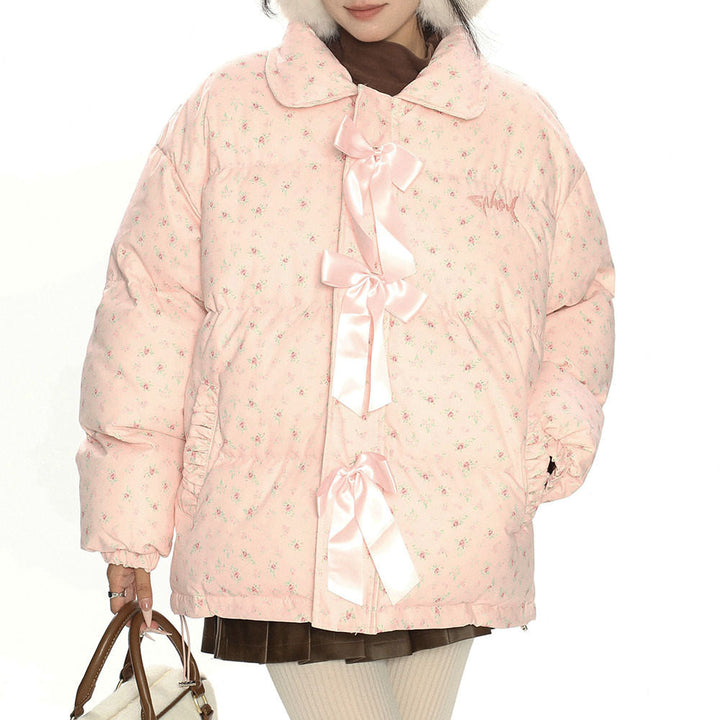 Cottagecore Cream Floral Padded Jacket - Vedlit