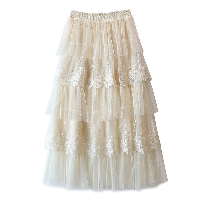 Cottagecore Lace Long Skirt - Vedlit