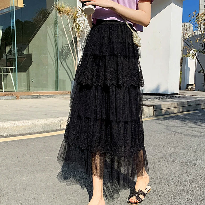 Cottagecore Lace Long Skirt - Vedlit
