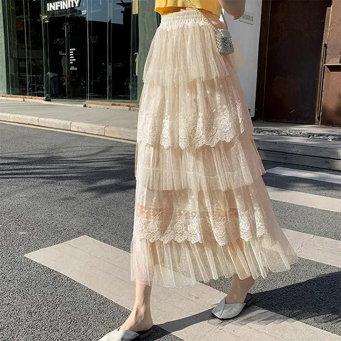 Cottagecore Lace Long Skirt - Vedlit