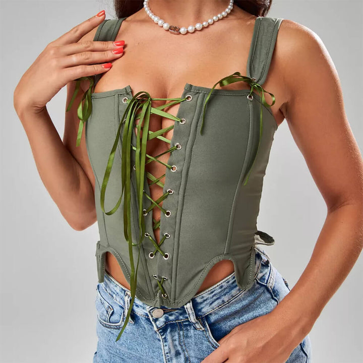 Cottagecore Lace-Up Corset Top - Vedlit