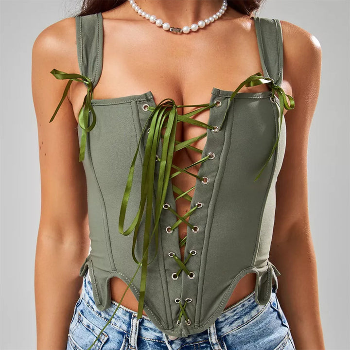 Cottagecore Lace-Up Corset Top - Vedlit