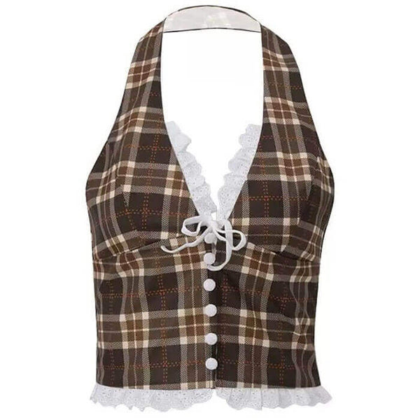 Cottagecore Plaid Halter Top - Vedlit