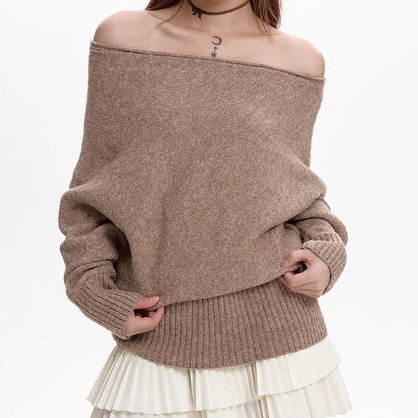 Cozy Days Off-Shoulder Loose Sweater - Vedlit