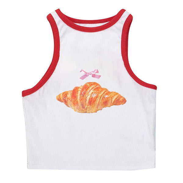 Croissant Print Ringer Top - Vedlit