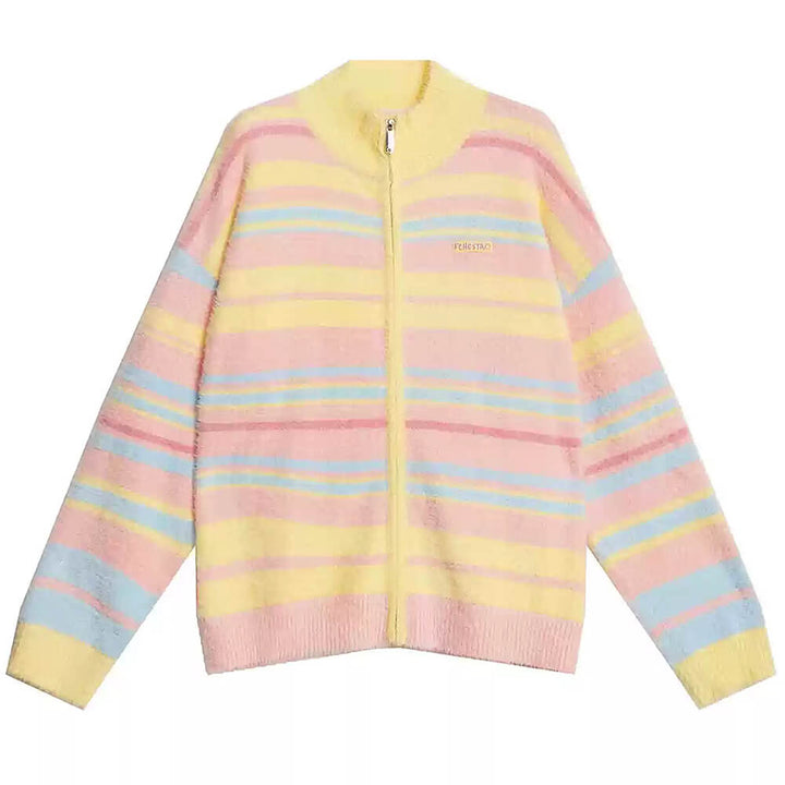 Danish Pastel Striped Zip-Up Jumper - Vedlit