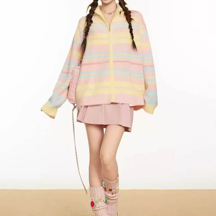 Danish Pastel Striped Zip-Up Jumper - Vedlit