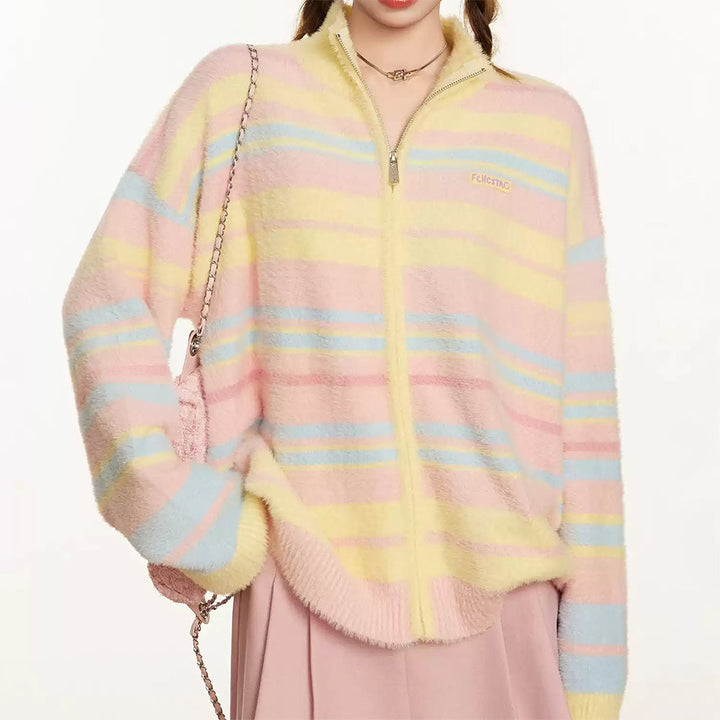 Danish Pastel Striped Zip-Up Jumper - Vedlit