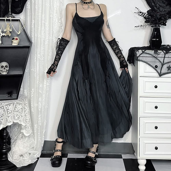 Dark Gothic Butterfly Mesh Overlay Long Dress - Vedlit