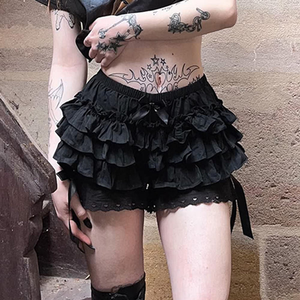 Dark Gothic Ruffle Tiered Skort - Vedlit