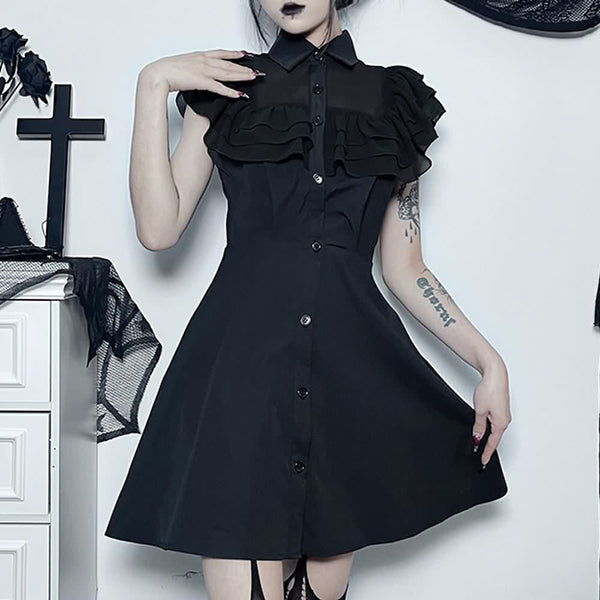 Dark Gothic Wednesday Mini Dress - Vedlit