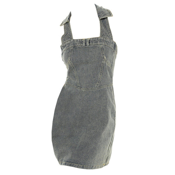 Y2K Aesthetic Halter Denim Dress - Vedlit