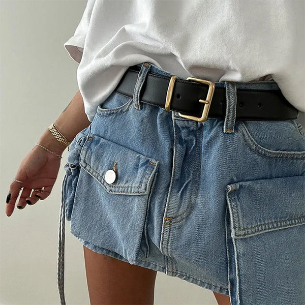 Denim Cargo Mini Skirt - Vedlit