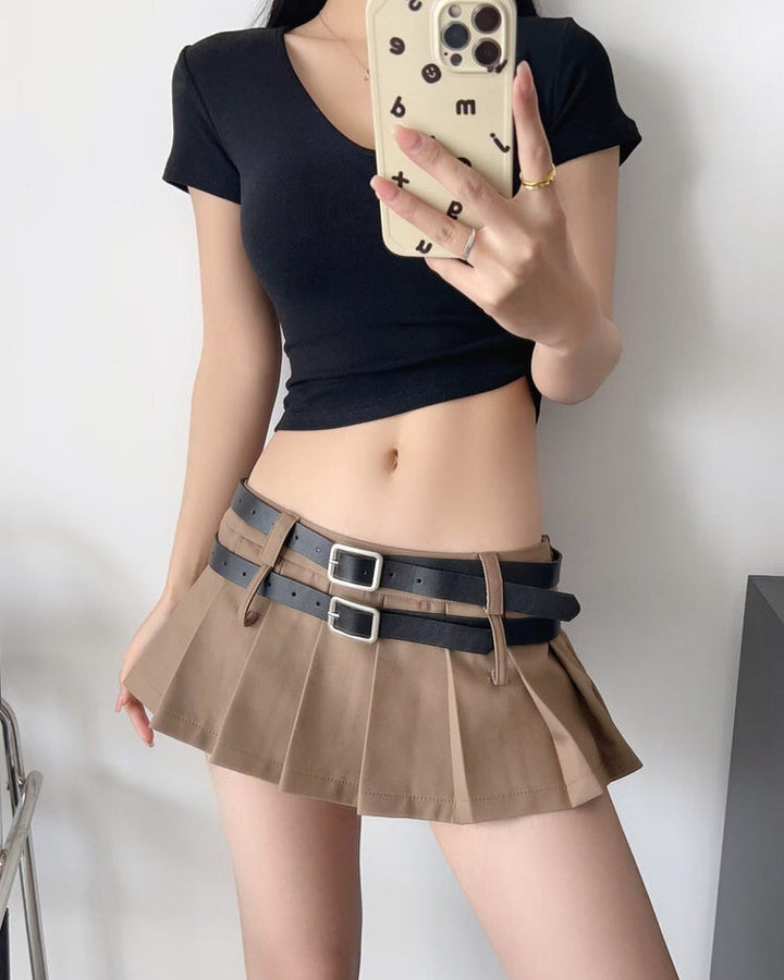 Y2K Double-Belt Extreme Micro Skirt - Vedlit