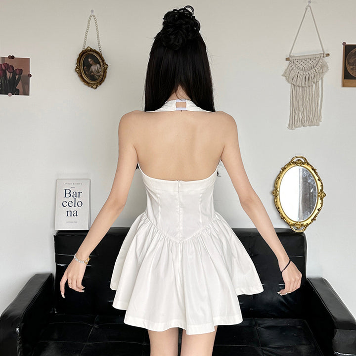 Elegant Halter Fit-and-Flare Mini Dress with Square Neckline - Vedlit