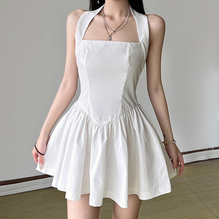Elegant Halter Fit-and-Flare Mini Dress with Square Neckline - Vedlit
