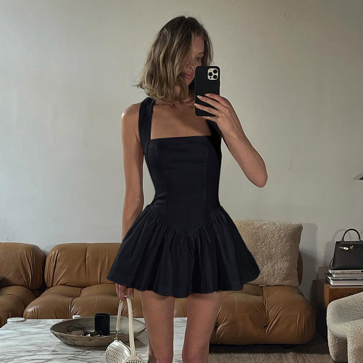 Elegant Halter Fit-and-Flare Mini Dress with Square Neckline - Vedlit
