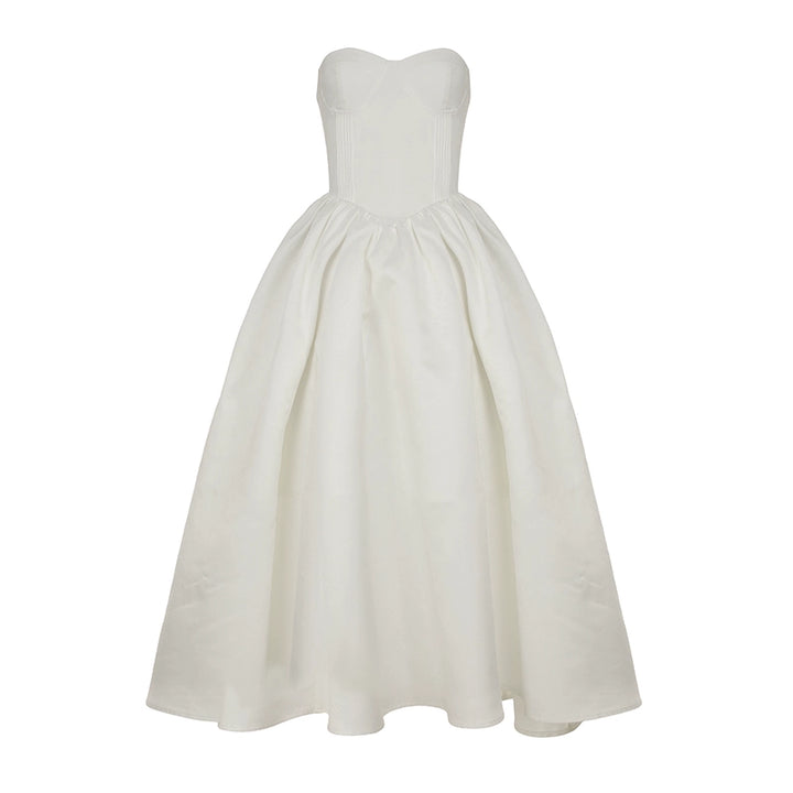 Elegant Strapless Corset Midi Dress in White - Vedlit