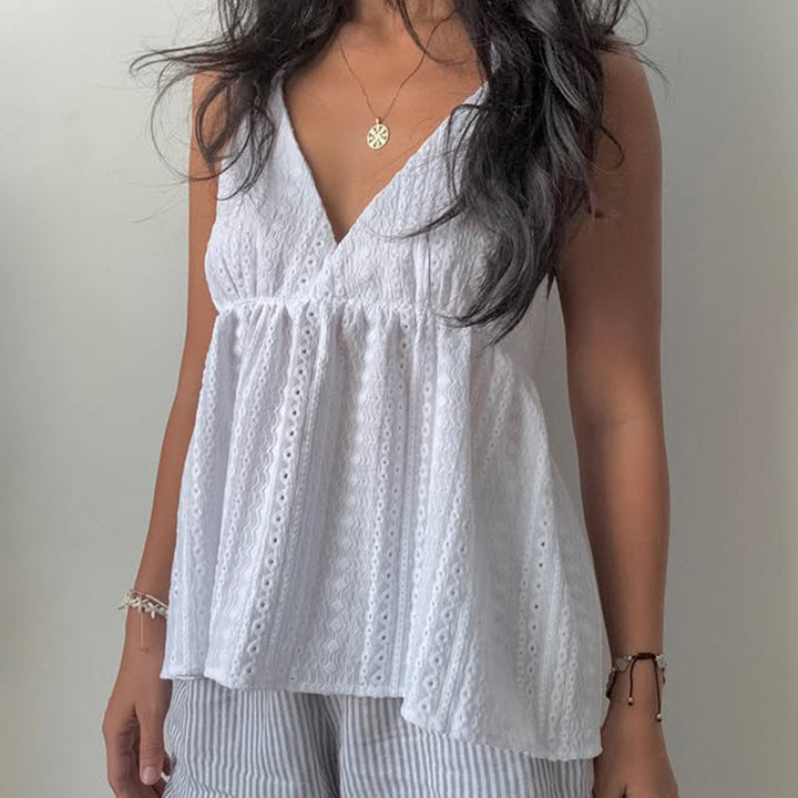 Embroidered Halter Backless Summer Top in White or Blue - Vedlit