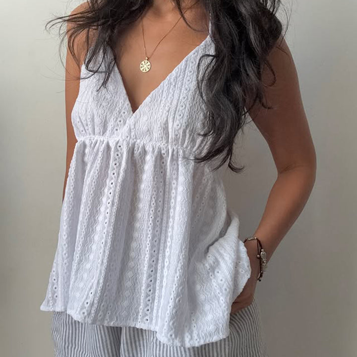 Embroidered Halter Backless Summer Top in White or Blue - Vedlit
