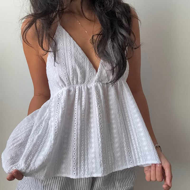 Embroidered Halter Backless Summer Top in White or Blue - Vedlit