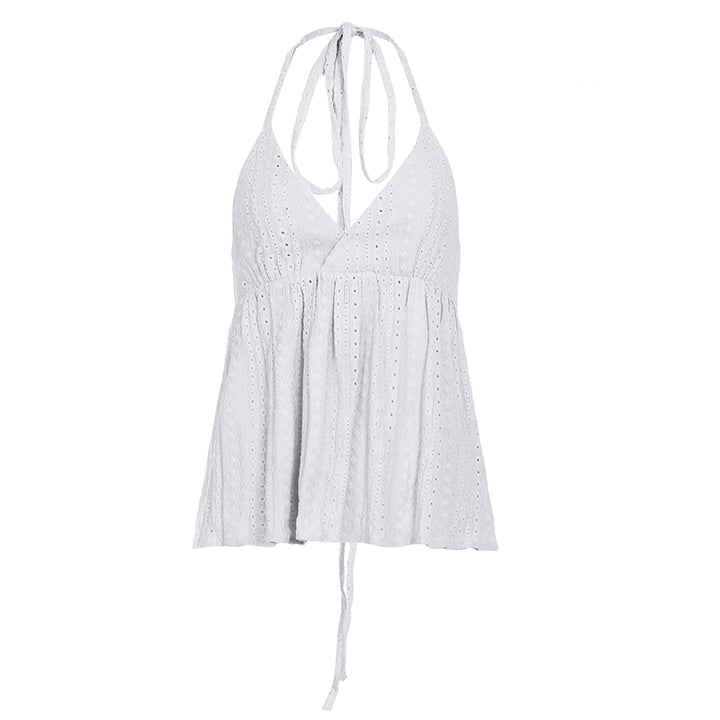 Embroidered Halter Backless Summer Top in White or Blue - Vedlit