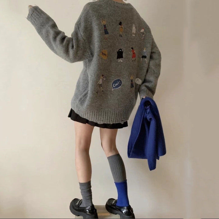 Embroidered Back Oversized Sweater - Vedlit