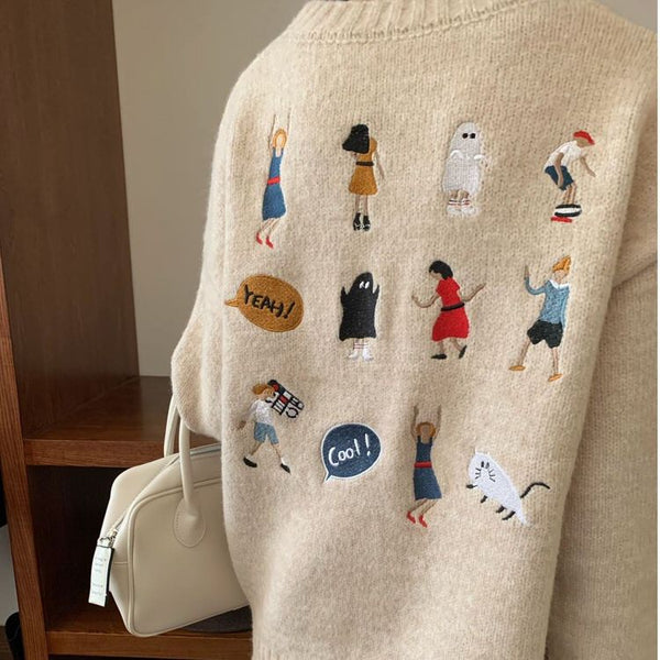 Embroidered Back Oversized Sweater - Vedlit
