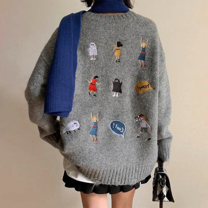 Embroidered Back Oversized Sweater - Vedlit