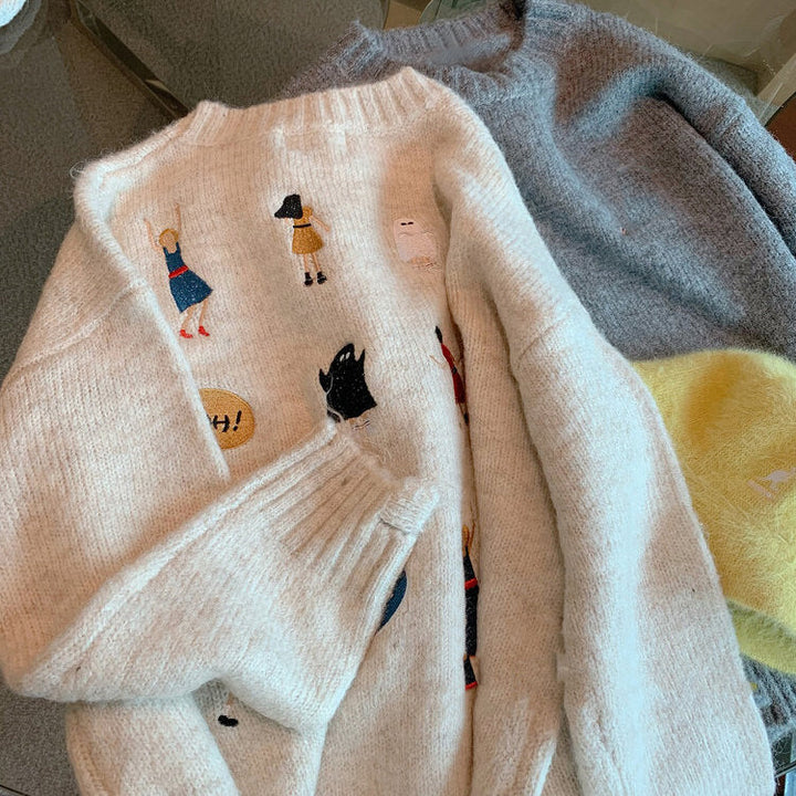 Embroidered Back Oversized Sweater - Vedlit