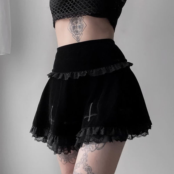 Emo Goth Velvet Mini Skirt - Vedlit