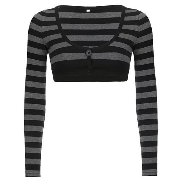 Emo Aesthetic Striped Long Sleeve Top - Vedlit