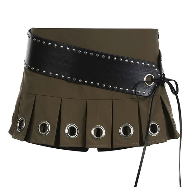 Grunge Eyelet Pleated Micro Skirt - Vedlit