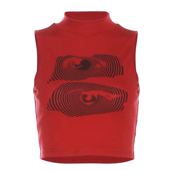 Grunge Aesthetic Eyes Print Crop Top - Vedlit