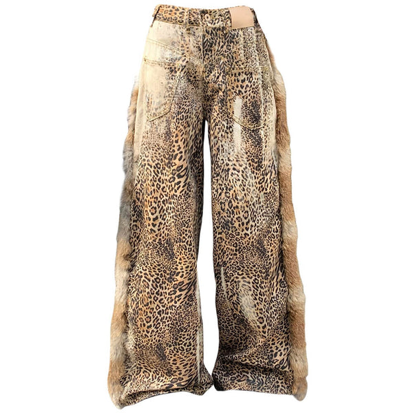 Faded Leopard Print Wide-Leg Trousers - Vedlit